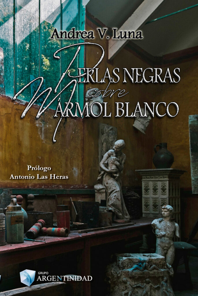 Tapa de Perlas negras sobre mármol blanco de Andrea V. Luna